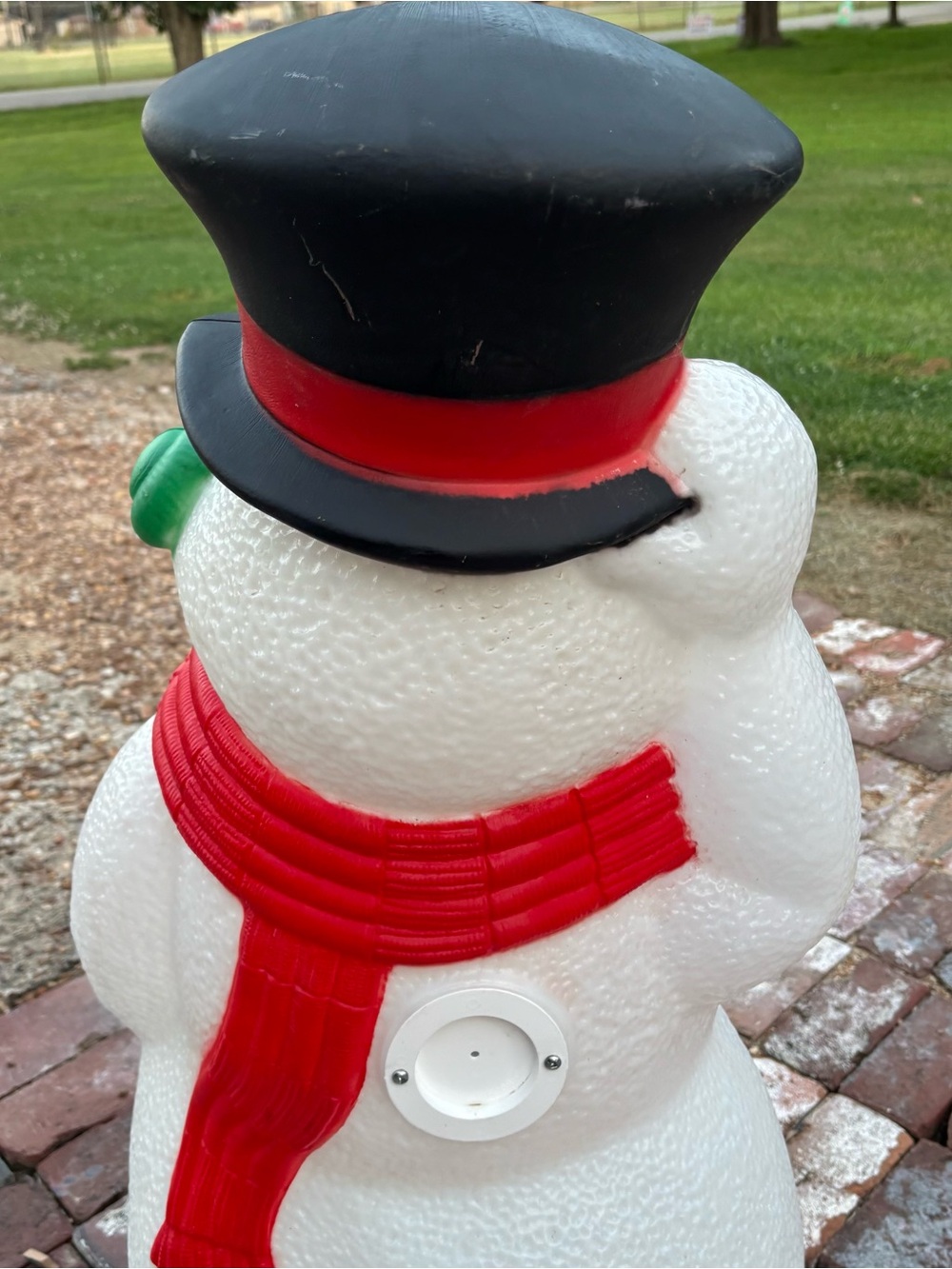 New Vintage 1999 Blow Mold 3’ White Snowman Holiday Lawn Decor Red Scarf Lights - Picture 5 of 9